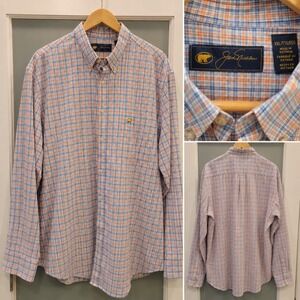 Jack Nicklaus Button Down Shirt Men's XXL Tall Blue Orange Plaid Long Sleeve